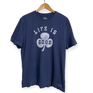 Life Is Good Blue Shamrock Crusher Tee L Classic Fit 100% Cotton
